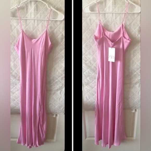 ZARA PINK SATIN SLIP DRESS - Picture 3 of 4